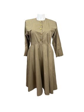 Vintage Positive Attitude Olive Green Midi Dress Made in USA Long Sleeve Sz M